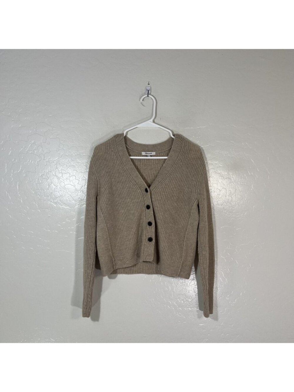 Madewell Cardigan Sweater Womens Small Beige Wool Cashmere V Neck Chunky Knit